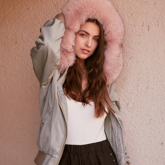 AVA KRIS - KELSEY NYLON BOMBER - Sage / Dusty Nude - Picture 3 of 5